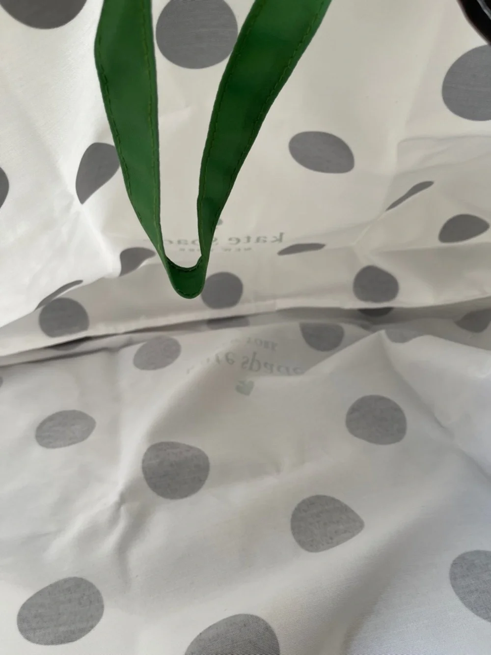NWOT..kate spade White Tote with Black Polka Dots and Green Accents